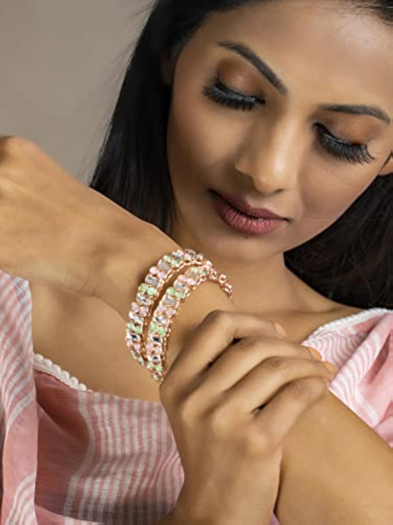 Women's Set of 2 Coloured Stones Bangles, Elegant Gift